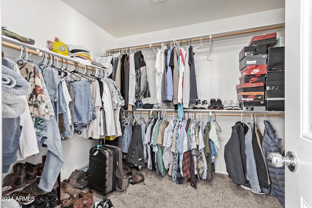 walk in closet featuring carpet