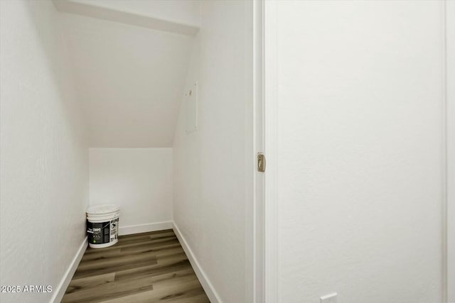 interior space with lofted ceiling and wood finished floors