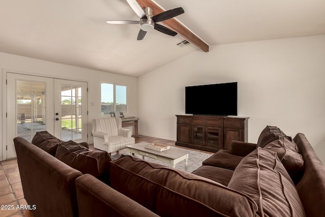 1676 W Sequoia Dr, Phoenix, AZ 85027 - living room featuring french doors, a ceiling fan, and light tile patterned flooring