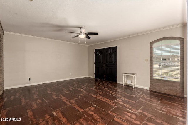 1676 W Sequoia Dr, Phoenix, AZ 85027 - unfurnished room with a ceiling fan, crown molding, and dark wood-type flooring