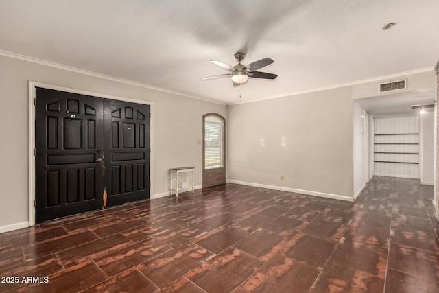 1676 W Sequoia Dr, Phoenix, AZ 85027 - unfurnished living room with ceiling fan, ornamental molding, and wood finished floors