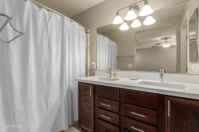 bathroom with vanity and ceiling fan