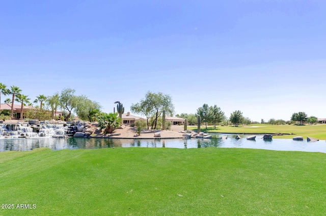 view of yard with a water view