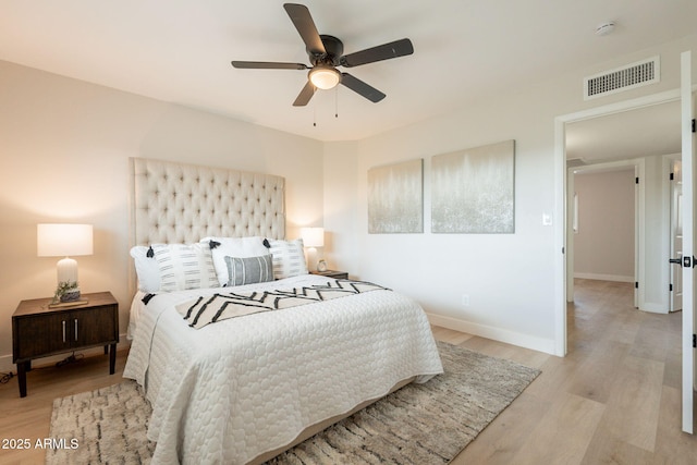 1301 N 44th St, Phoenix, AZ 85008 - bedroom with light wood-type flooring, baseboards, and ceiling fan