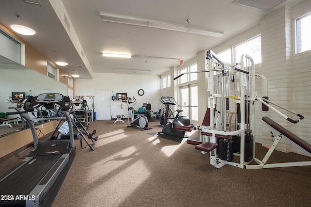 gym with brick wall