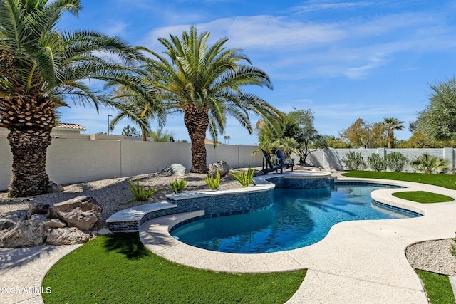 10013 N 106th Pl, Scottsdale, AZ 85258 - view of pool with a patio, a fenced backyard, and a pool with connected hot tub