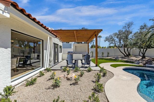 10013 N 106th Pl, Scottsdale, AZ 85258 - exterior space with a fenced in pool, a patio, a fenced backyard, and a pergola