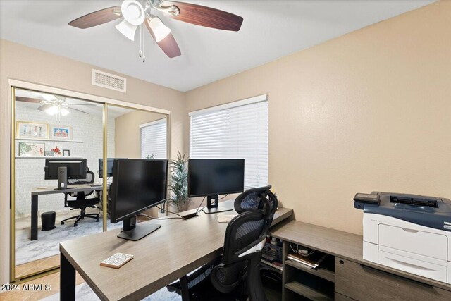 home office with ceiling fan