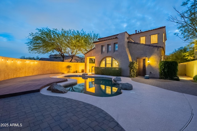 18283 N 93rd St, Scottsdale, AZ 85255 - view of swimming pool featuring a fenced backyard, a deck, and a patio area
