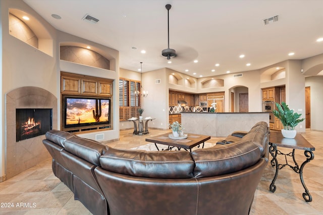 living room featuring ceiling fan