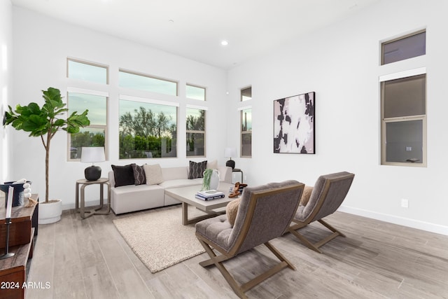 living room with light hardwood / wood-style flooring