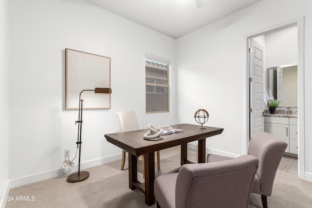 view of carpeted home office