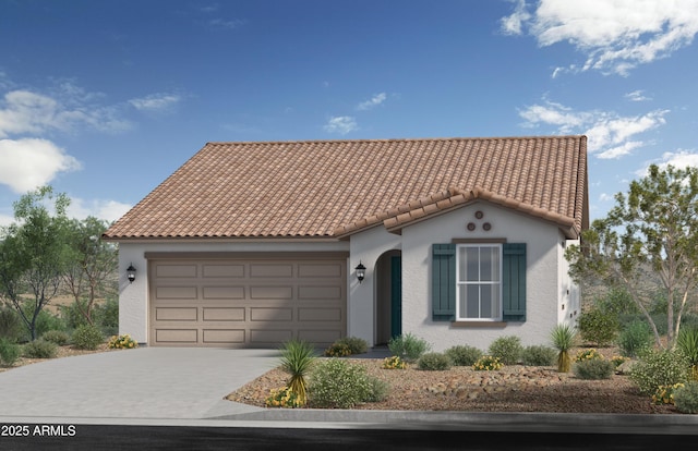 mediterranean / spanish-style home featuring a garage