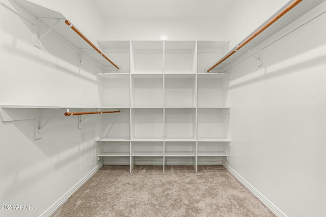 walk in closet featuring light carpet