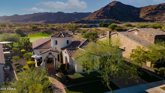 drone / aerial view with a mountain view