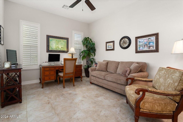 home office featuring ceiling fan