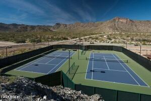 view of sport court featuring a mountain view