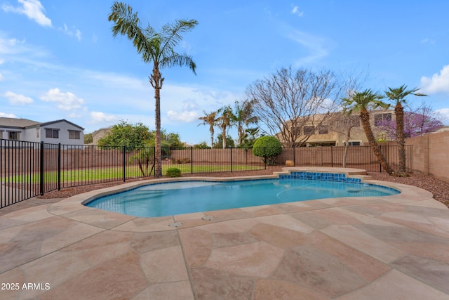 view of swimming pool featuring a patio area, a fenced in pool, and a fenced backyard