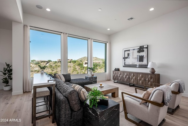 living room with light hardwood / wood-style floors