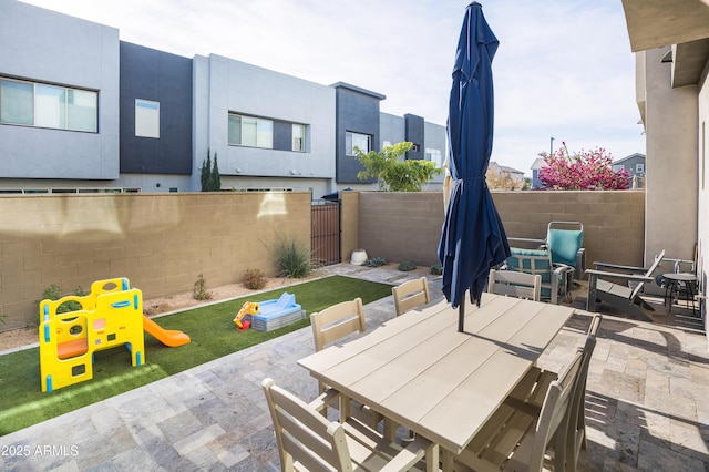 view of patio / terrace featuring a playground