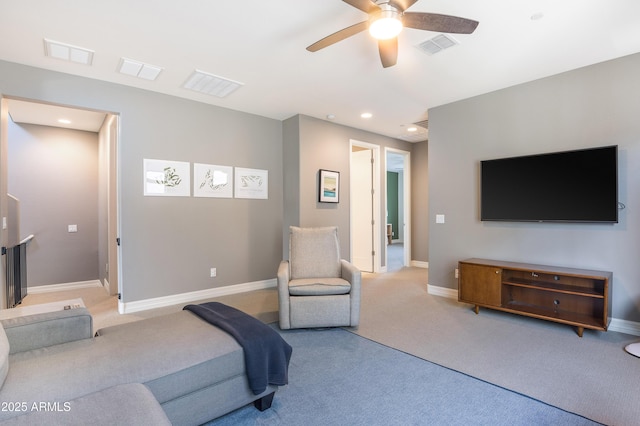 interior space featuring ceiling fan