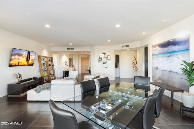 dining area with tile patterned floors, visible vents, and recessed lighting