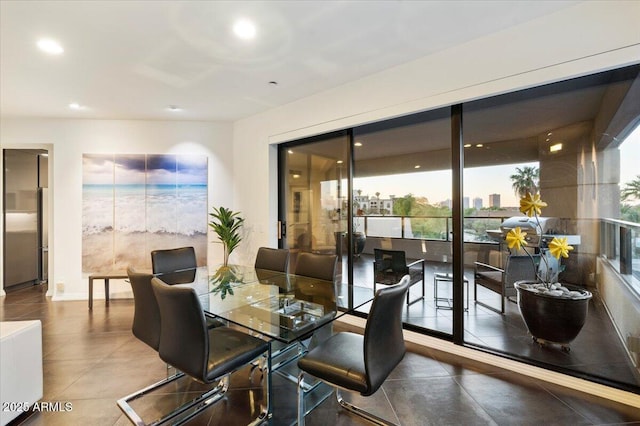 dining room with recessed lighting