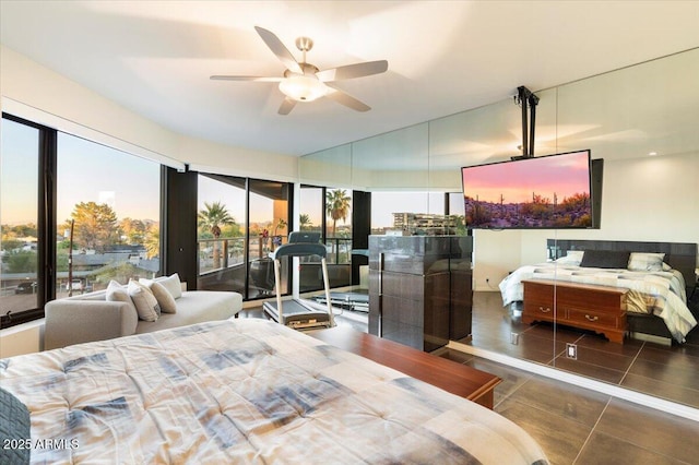 bedroom featuring tile patterned flooring and vaulted ceiling