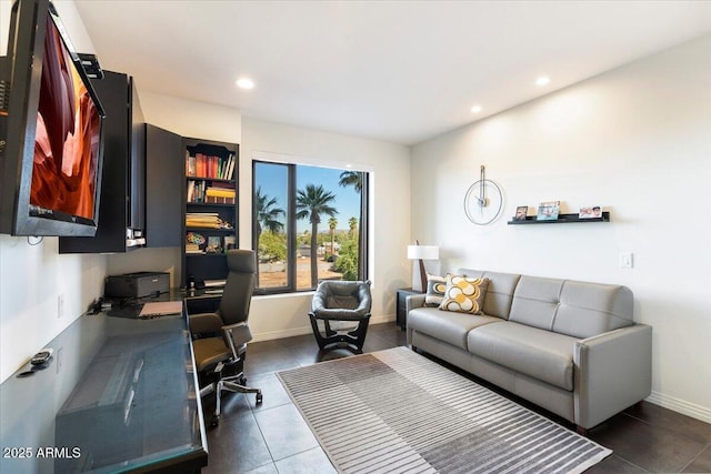 office featuring recessed lighting and baseboards