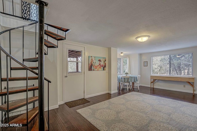 2974 N Vista Way, Payson, AZ 85541 - foyer with a textured ceiling, dark wood-style flooring, baseboards, stairway, and plenty of natural light