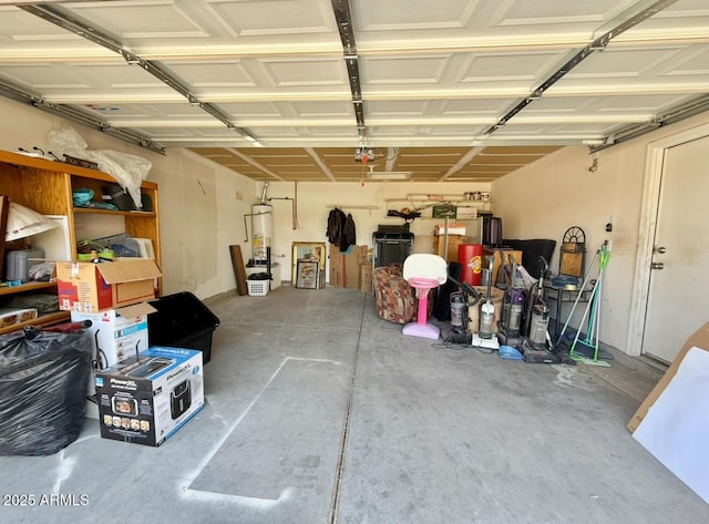 garage featuring a garage door opener and water heater