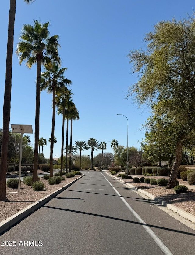 view of street with curbs and street lights