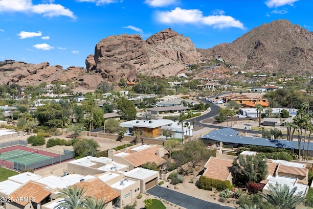 drone / aerial view with a mountain view and a residential view