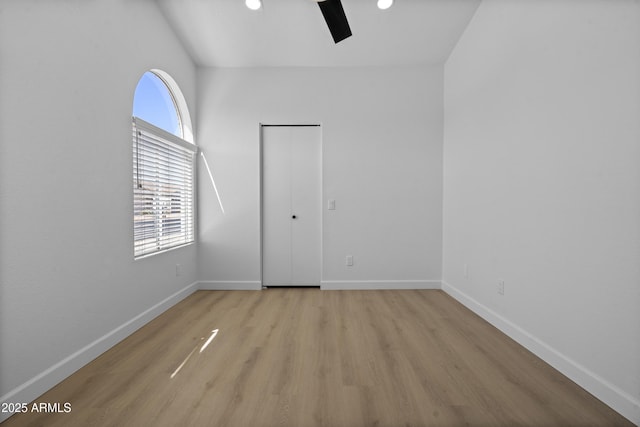1881 E Kerby Farms Rd, Chandler, AZ 85249 - unfurnished bedroom with light wood-style floors, a ceiling fan, and recessed lighting