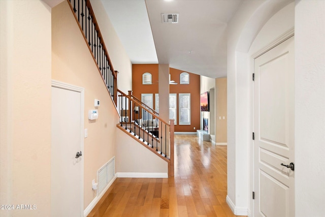 entrance foyer with light wood-type flooring