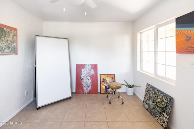 1330 E Monte Vista Rd, Phoenix, AZ 85006 - unfurnished room with ceiling fan, light tile patterned floors, ornamental molding, and baseboards