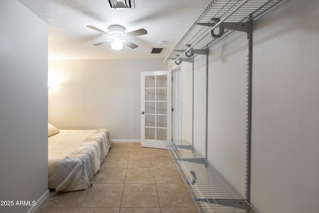 1330 E Monte Vista Rd, Phoenix, AZ 85006 - bedroom featuring tile patterned floors, french doors, baseboards, and a ceiling fan