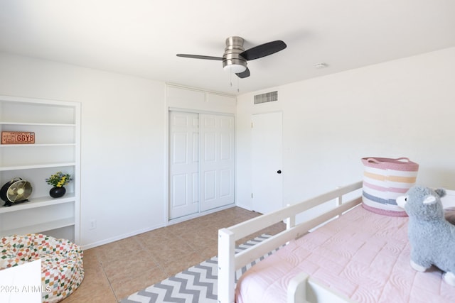 1330 E Monte Vista Rd, Phoenix, AZ 85006 - tiled bedroom with ceiling fan and baseboards
