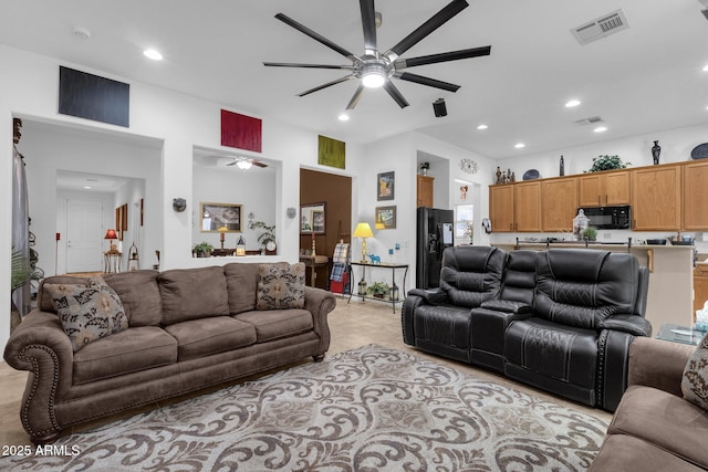 living room with ceiling fan