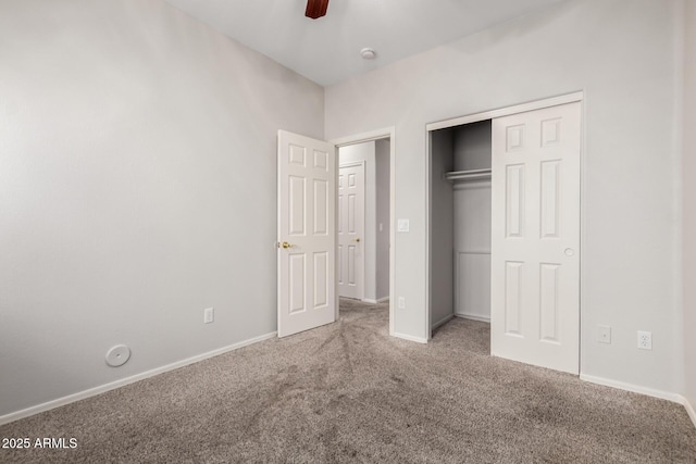 18719 E Pelican Ct, Queen Creek, AZ 85142 - unfurnished bedroom with carpet flooring, a closet, baseboards, and ceiling fan