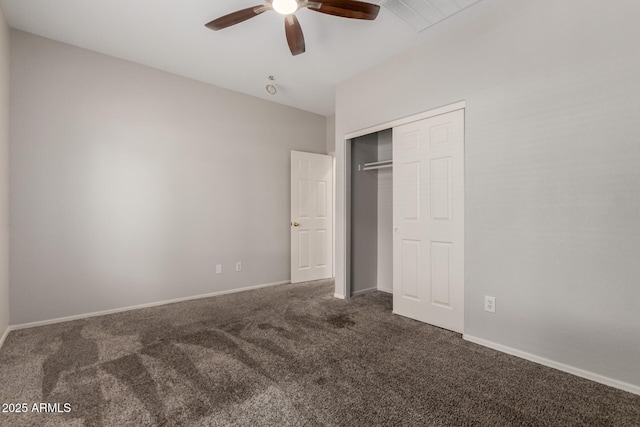 18719 E Pelican Ct, Queen Creek, AZ 85142 - unfurnished bedroom with carpet floors, a closet, ceiling fan, and baseboards