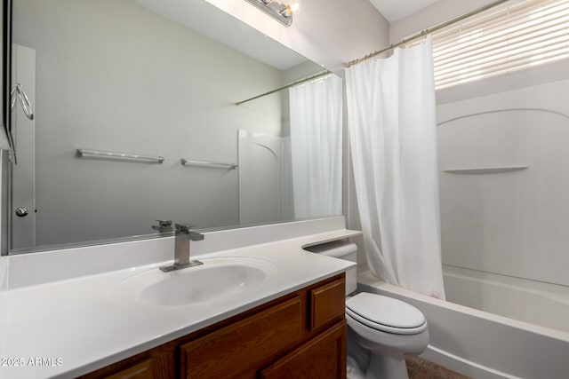 18719 E Pelican Ct, Queen Creek, AZ 85142 - full bathroom featuring vanity, shower / bathtub combination with curtain, and toilet
