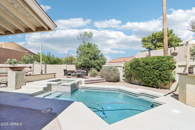 7734 E Rose Ln, Scottsdale, AZ 85250 - view of pool with a patio area, a pool with connected hot tub, and a fenced backyard