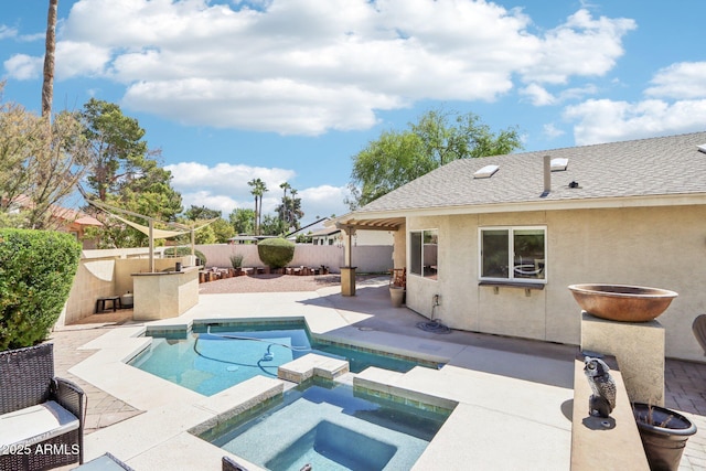 7734 E Rose Ln, Scottsdale, AZ 85250 - view of swimming pool featuring a fenced backyard, a patio area, and a pool with connected hot tub