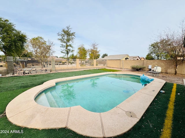 view of pool with a yard