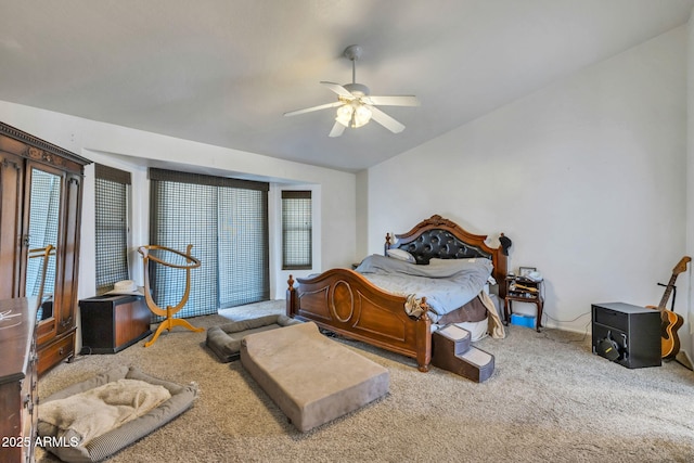 22201 E Vallejo St, Queen Creek, AZ 85142 - bedroom with carpet floors, lofted ceiling, and ceiling fan
