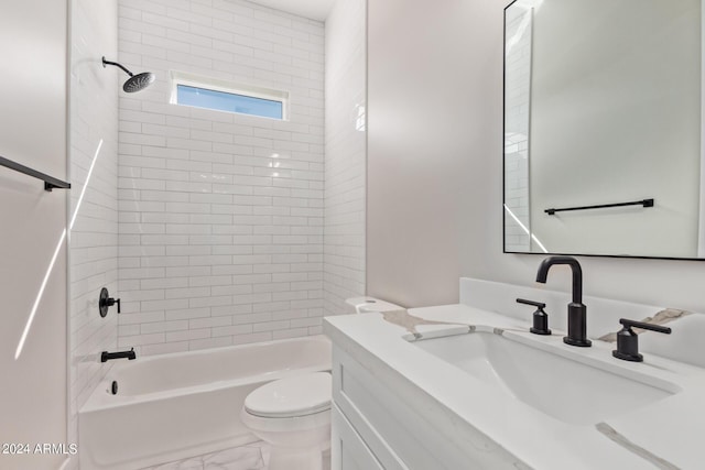 1229 N 106th Pl, Mesa, AZ 85207 - bathroom featuring toilet, marble look tiles, shower / tub combination, and vanity