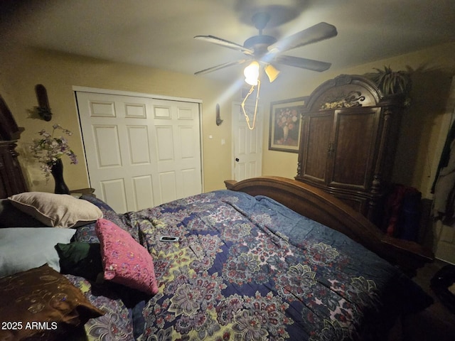 bedroom with a closet and ceiling fan