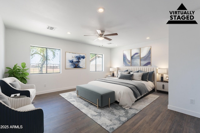 2818 E Villa Rita Dr, Phoenix, AZ 85032 - bedroom featuring multiple windows, baseboards, recessed lighting, and dark wood-style floors