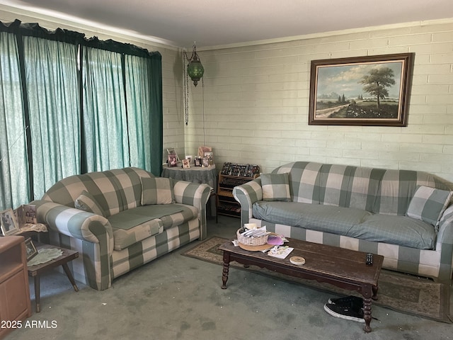 living room with unfinished concrete flooring